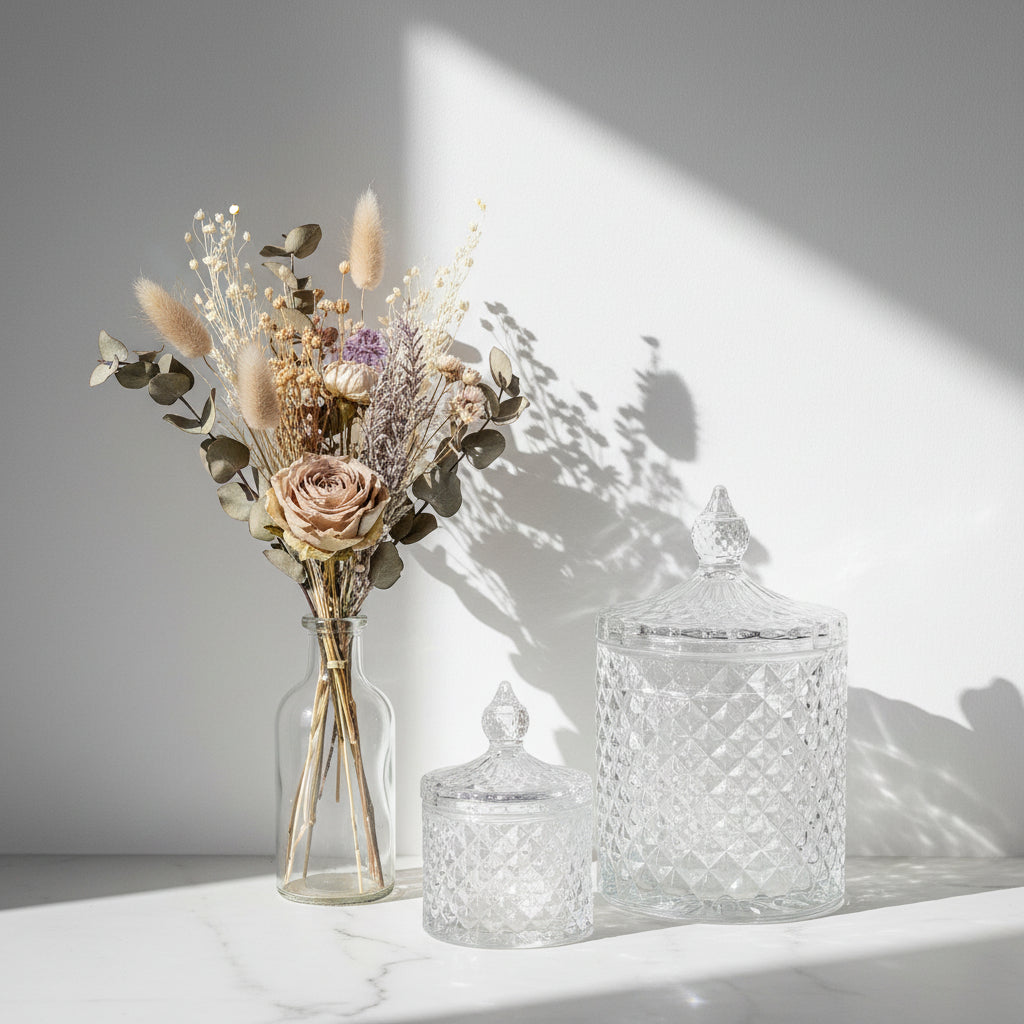 French Clear Tip Geo Series Clear #4143 – glass candle jar, medium and large sizes