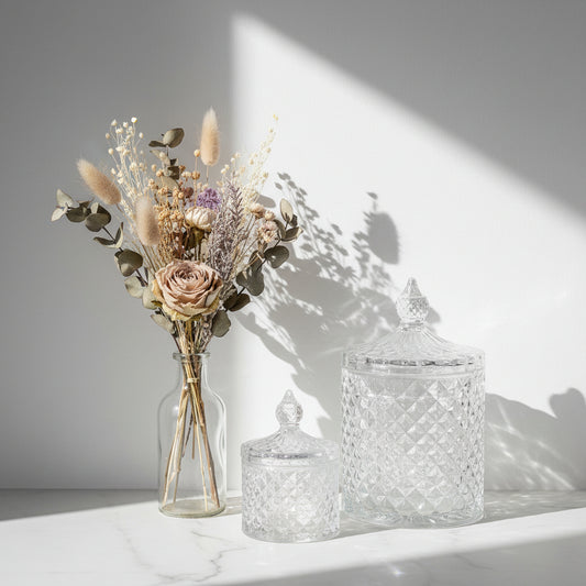 French Clear Tip Geo Series Clear #4143 – glass candle jar, medium and large sizes