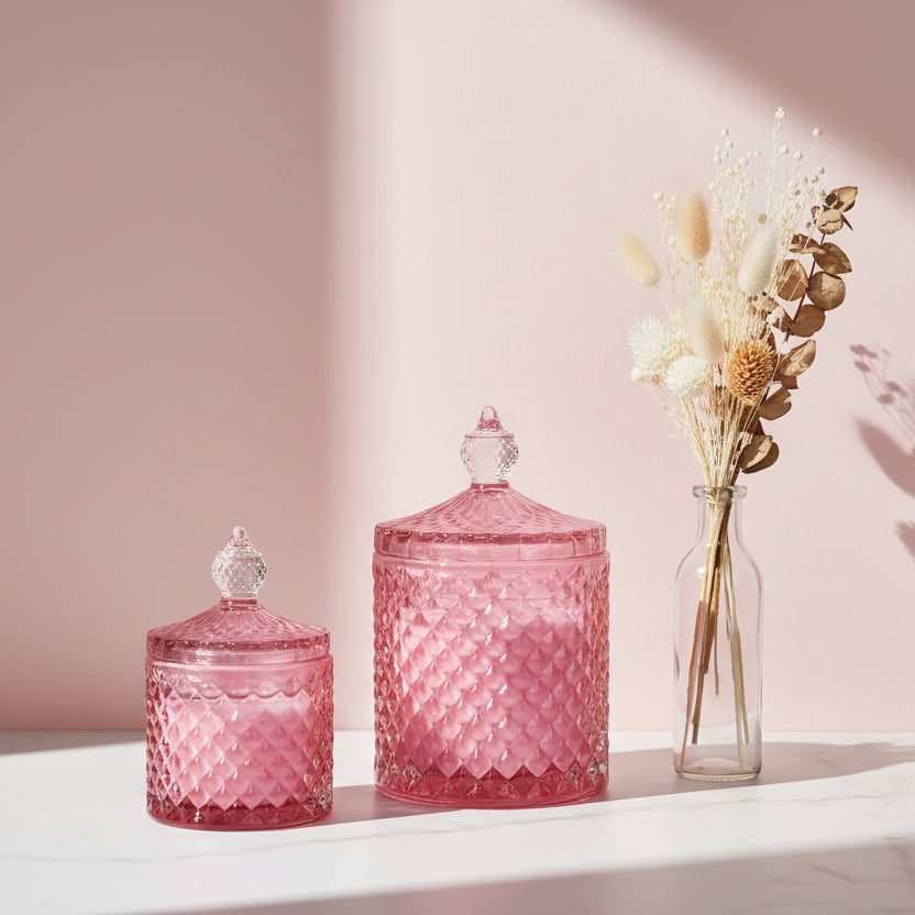 French Clear Tip Geo Series Pink – glass candle jar, medium and large sizes