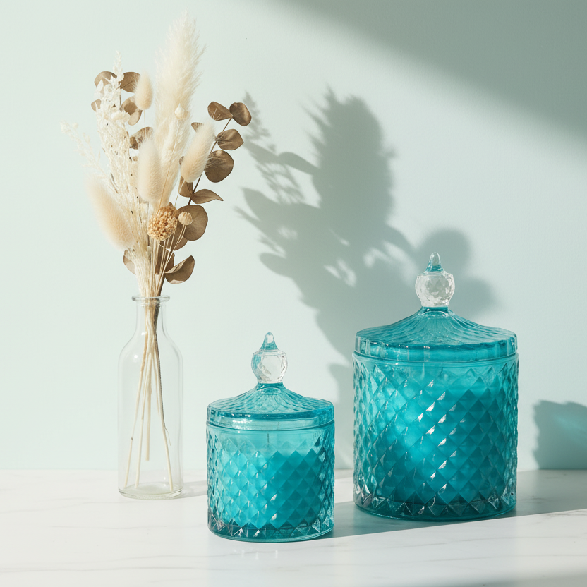 French Clear Tip Geo Series Tiffany – glass candle jar, medium and large sizes