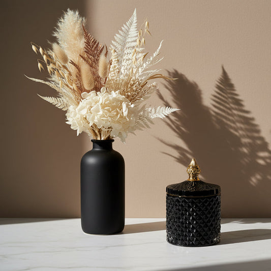 French Gold Tip Geo Series Black – glass candle jar