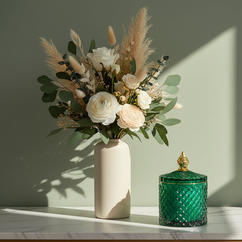 French Gold Tip Geo Series Green – glass candle jar (image 1 of 3)