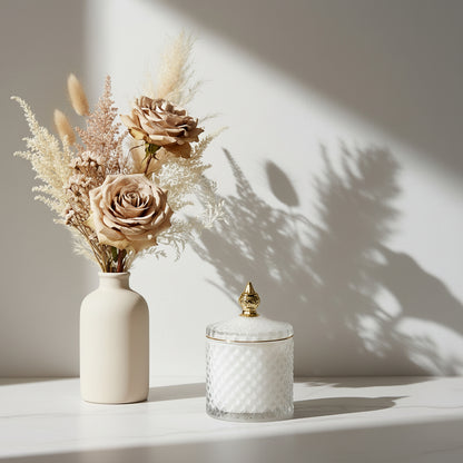 French Gold Tip Geo Series White – glass candle jar (image 1 of 3)