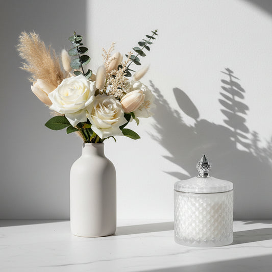 French Silver Tip Geo Series White – glass candle jar (image 1 of 3)