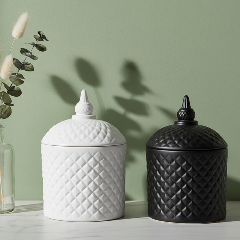 French Tip Geo Series – glass candle jar, in white and black