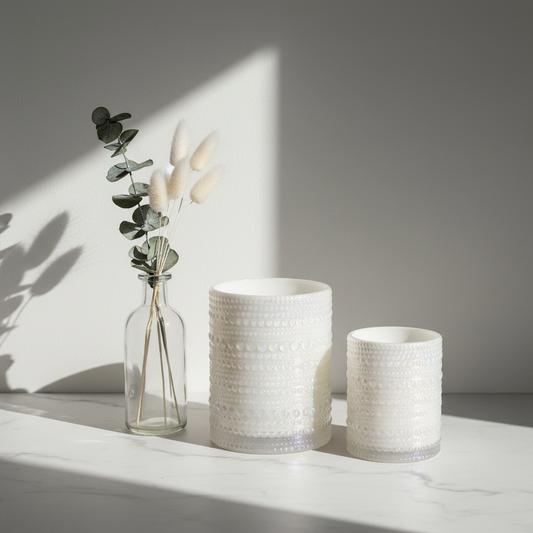 Bubble Series (#4125 White Rainbow) – glass candle jar, medium and large sizes