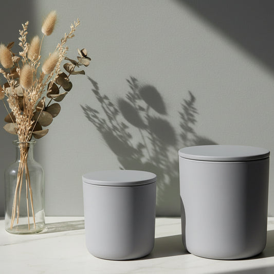 Ceramic With Lid (Light Grey #4162) – ceramic candle jar, medium and large sizes