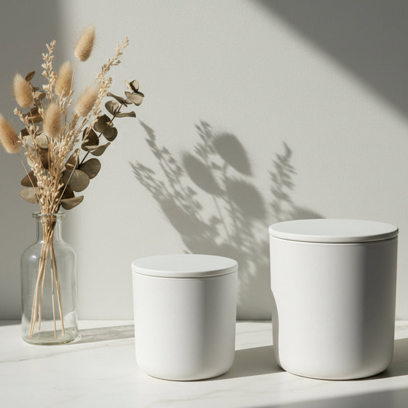 Ceramic With Lid (White #4169) – ceramic candle jar, medium and large sizes