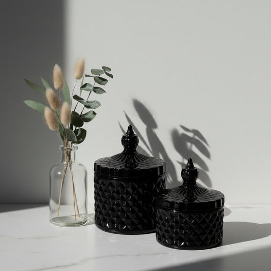 French Solid Colour Tip Geo Series Black – glass candle jar, medium and large sizes