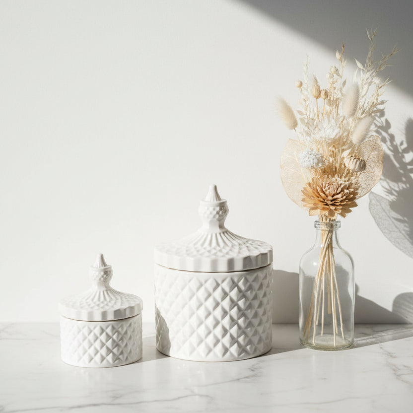 French Solid Colour Tip Geo Series White – glass candle jar, medium and large sizes