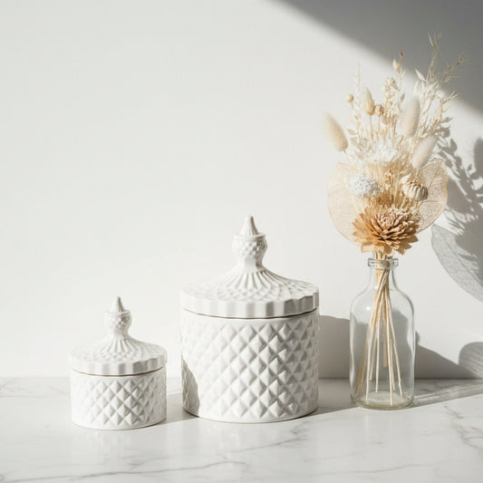 French Solid Colour Tip Geo Series White – glass candle jar, medium and large sizes